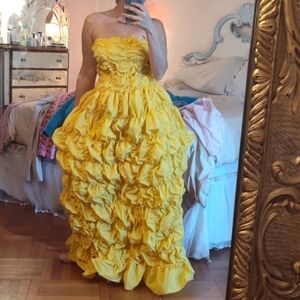 Shushu Tong Fall 2021 ruched bright yellow maxi dress. Pre loved UK8/US4